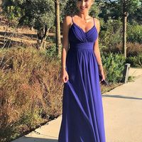 Spaghetti Straps V Neck Chiffon Long Prom Dress,Evening Party Dress,Bridesmaid Dress - Thumbnail 1