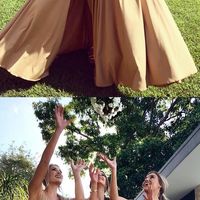 Deep V Neck A-Line Gold Satin Long Bridesmaid Dress - Thumbnail 1