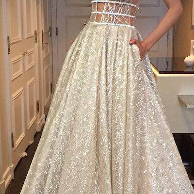 Sparkly deep v neck wedding dress bridal gown - Thumbnail 3