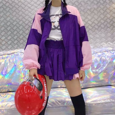 Harajuku Color Block Coat Jacket + Skirt Set