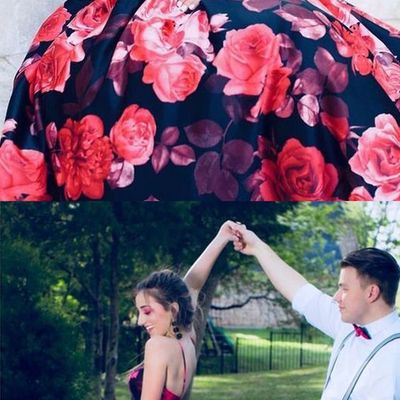 Spaghetti straps a-line long prom dresses,floral print evening gown,charming formal gown - Thumbnail 4