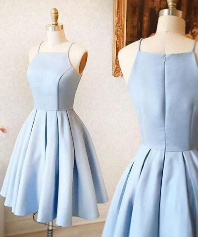 mini sky blue short homecoming dress, satin prom dress for teens