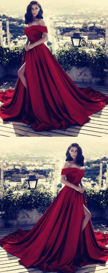 Sexy Off Shoulder Slit Burgundy Stain prom dresses,Long Mermaid Prom Dress