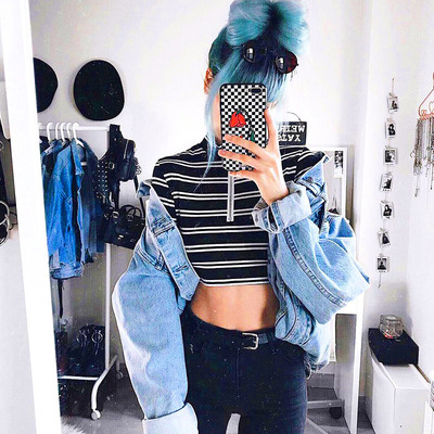 Free Shipping-GRUNGE STYLE HALF ZIP TOP