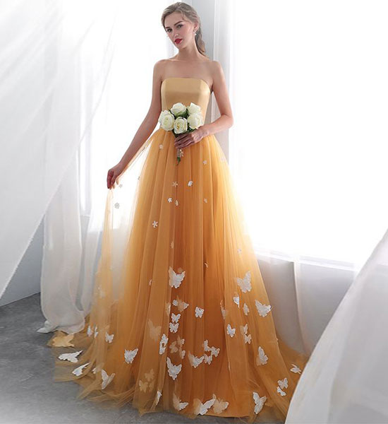 Stylish tulle applique long prom dress, evening dress