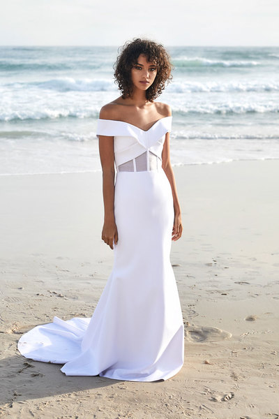 Beautiful Wedding Dresses Mermaid Simple Off the Shoulder Covered Button Sexy Bridal Gown