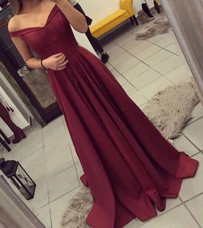 Off shoulder Burgundy Prom Dress,Stain Prom Dress,long prom dress, burgundy cheap eveing dress