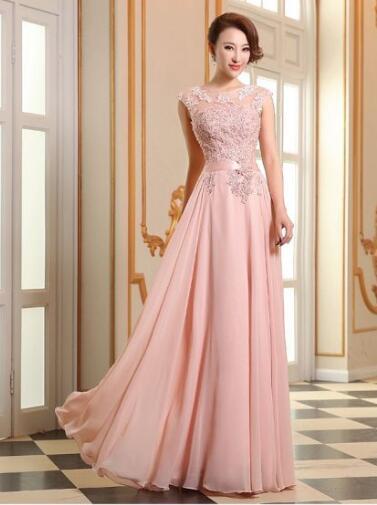 Floor-Length Top Lace A-Line Chiffon Prom Dress,Cheap Prom Dress