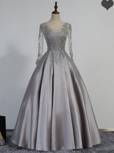 Sexy Vintage Long Sleeve Stain Beading Prom Dress,Long Evening Dress