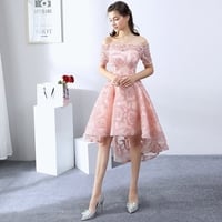 Pink tulle high low short prom dress, pink evening dress - Thumbnail 1