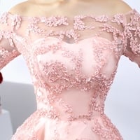 Pink tulle high low short prom dress, pink evening dress - Thumbnail 3