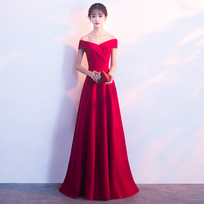 Simple v neck off shoulder long prom dress, evening dress