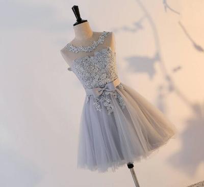 Grey Cute bridesmaid dress short prom dress skirt mini dress