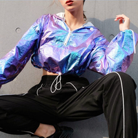 Hologram Metallic Zip Hoodie Crop Top - Thumbnail 1
