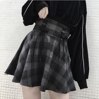 New fashion high waist laced plaid skirt - Thumbnail 1
