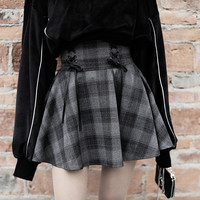 New fashion high waist laced plaid skirt - Thumbnail 3