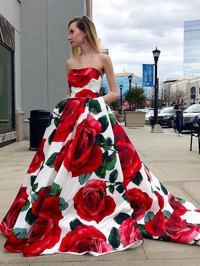 Floral Red Prom Dress Beautiful Cheap Long Prom Dress