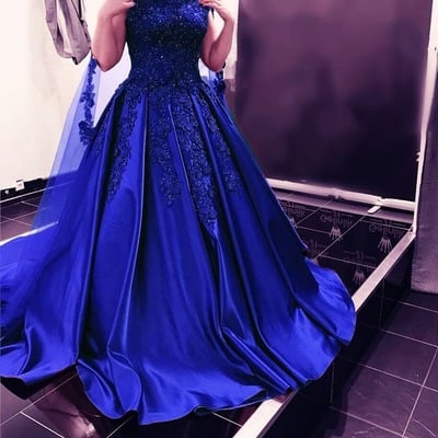 Royal blue prom dresses with appliques pageant gown - Thumbnail 5