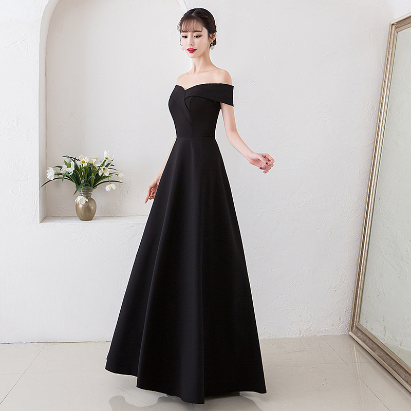 Simple black v neck long prom dress, evening dress