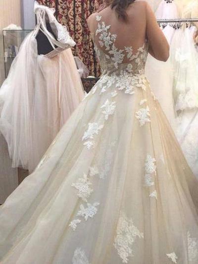 Beautiful Wedding Dresses Scoop Sweep/Brush Train Bridal Gown