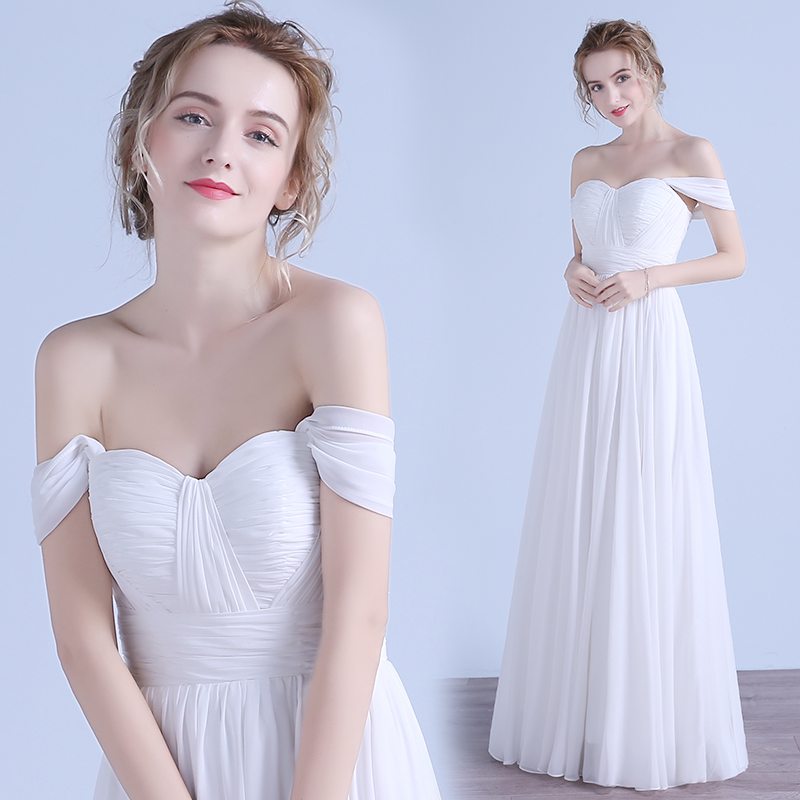 White chiffon sweetheart neck long prom dress, white evening dress