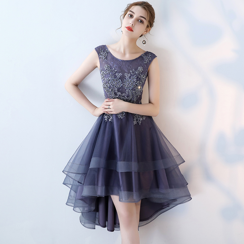 Cute round neck lace short prom dress, homecoming dress