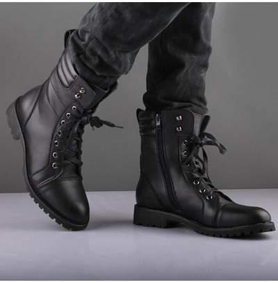 handmade black ankle high leather boot, men's zipper lace up formal boot