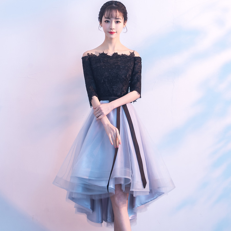 Gray tulle lace short prom dress, homecoming dress