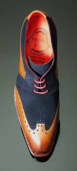 Handmade Wingtip Lace Up Shoes, Men's Brown Navy Blue Suede Leather Shoes