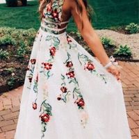 Unique A-Line Prom Dresses, White Lace Prom Dresses - Thumbnail 1