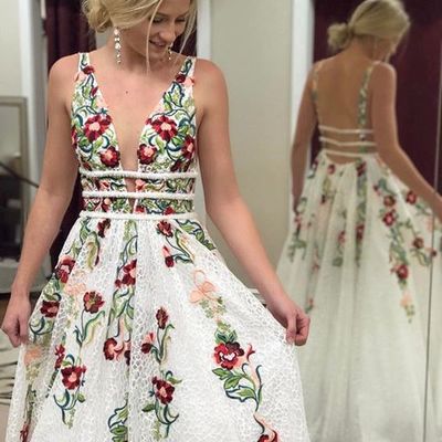 Unique a-line prom dresses, white lace prom dresses - Thumbnail 5