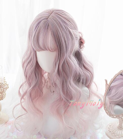 Pastel Pink Purple Gradient Curly Cosplay Wigs