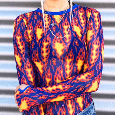 Free Shipping-CYBER PUNK FLAME MESH TOP