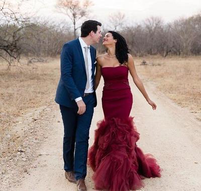 Burgundy Mermaid Wedding Dresses Wine Red Strapless Backless Long Bridal Party Gowns Plus Size vestidos de novia sirena