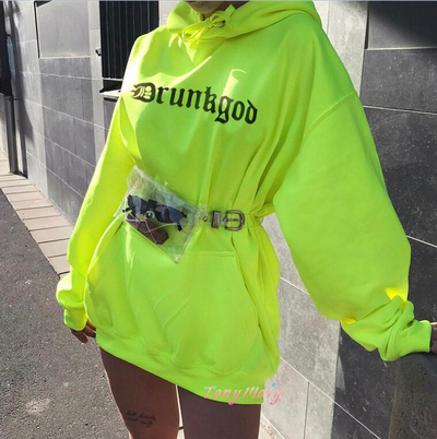 Pocket Fluorescence Green Hoodie Sweatshirt