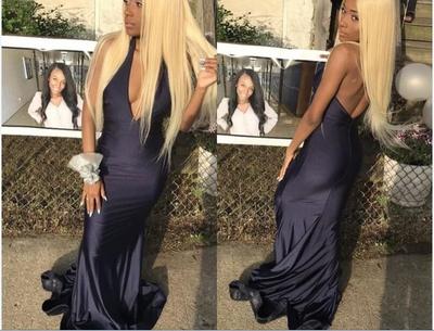 New Designer Black Long Mermaid Prom Dresses Sexy Deep V Neck Cheap Simple Backless Dresses Evening Wear vestidos de fiesta