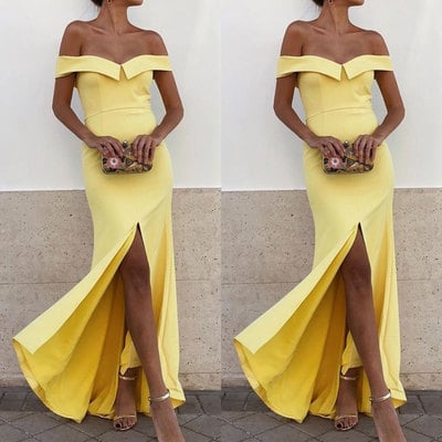 Daffodil off the shoulder split side long prom dresses - Thumbnail 5