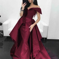 Off the shoulder Maroon Mermaid Prom Dresses - Thumbnail 1