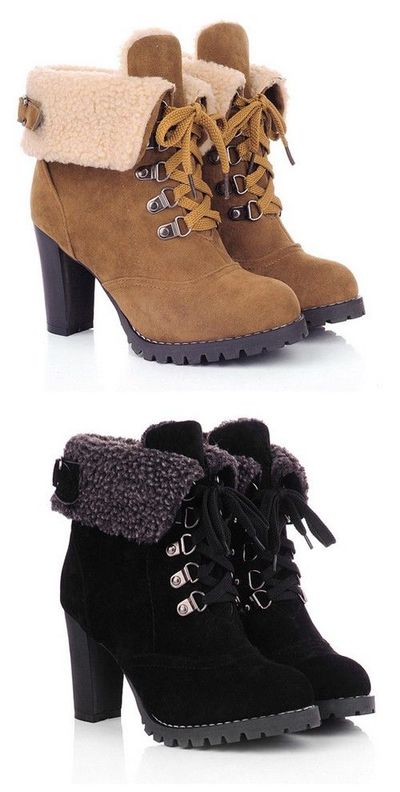Chunky Heel Foldover Booties Black Boots Q-0654