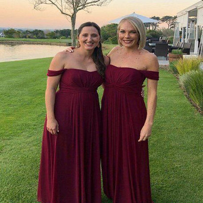 Off the shoulder burgundy long plus size bridesmaid dresses for wedding - Thumbnail 5