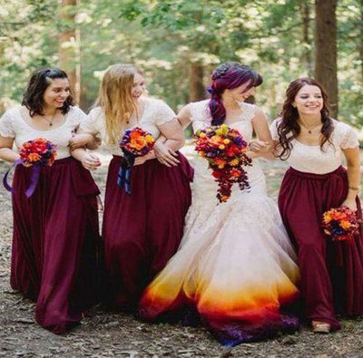 Charming Two Piece Burgundy Dresses White Top Bridesmaid Dresses for Wedding