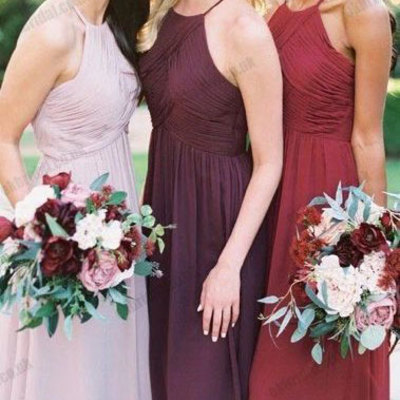Sexy halter burgundy long bridesmaid dresses for wedding - Thumbnail 4