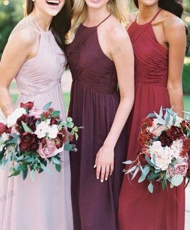 Sexy Halter Burgundy Long Bridesmaid Dresses for Wedding