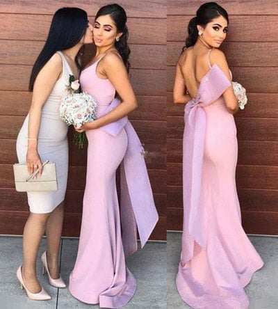 Mermaid Pink Long Prom Dresses with Bowknot