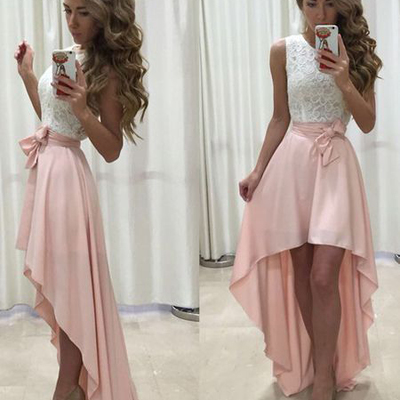 White lace homecoming dress,high-low prom dress,formal party dress - Thumbnail 5