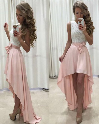 White Lace Homecoming Dress,High-Low Prom Dress,Formal Party Dress