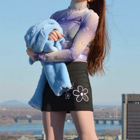 See-through Pastel Purple Gradient Butterfly Printed Mesh Top - Thumbnail 1