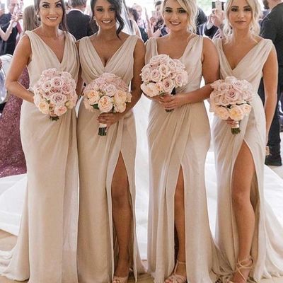 Mermaid champagne long bridesmaid dresses,elegant bridesmaid gowns,2019 bridesmaid gowns - Thumbnail 5