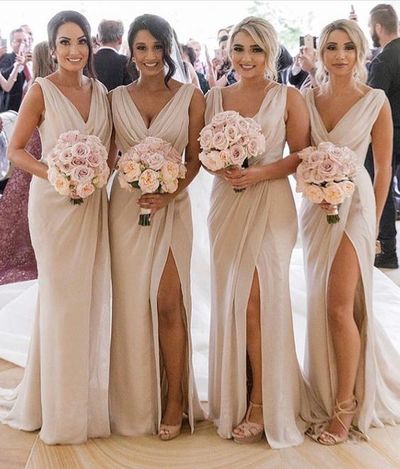 Mermaid Champagne Long Bridesmaid Dresses,Elegant Bridesmaid Gowns,2019 Bridesmaid Gowns
