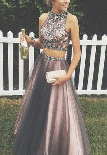 Ball Gown Brown Tulle Long Prom Dresses, 2019 Evening Dresses, 2019 Party Dresses